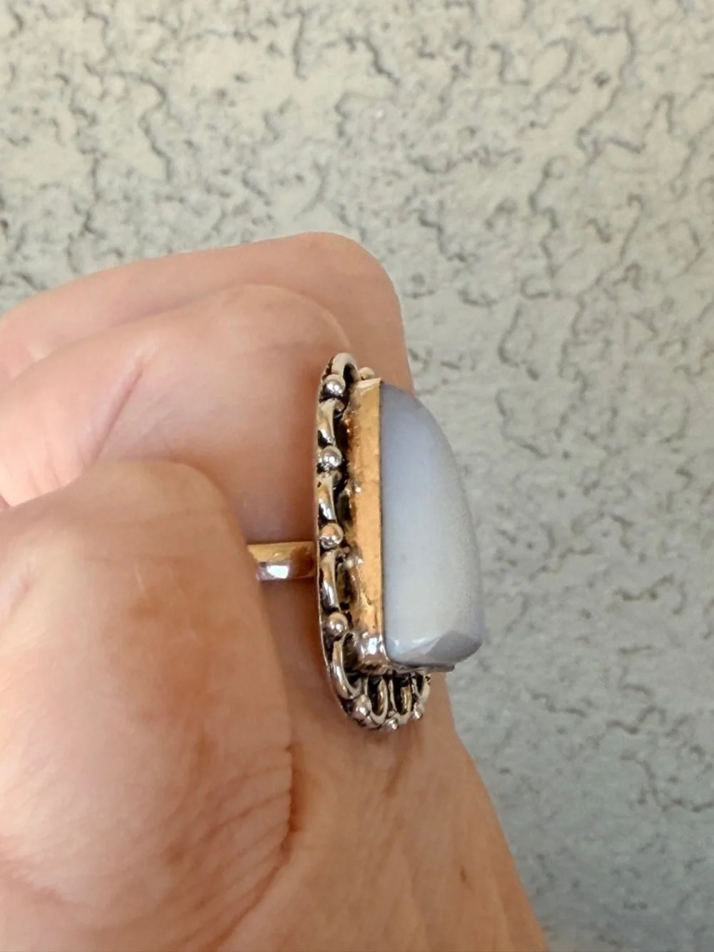 Artisan Sterling Silver Ring with Pale Gray Stone